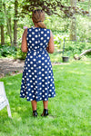 Polka Dot Print Midi Dress with Tie-Back