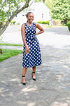 Polka Dot Print Midi Dress with Tie-Back