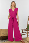 Sleeveless Kimono Faux Wrap Wide Leg Jumpsuit